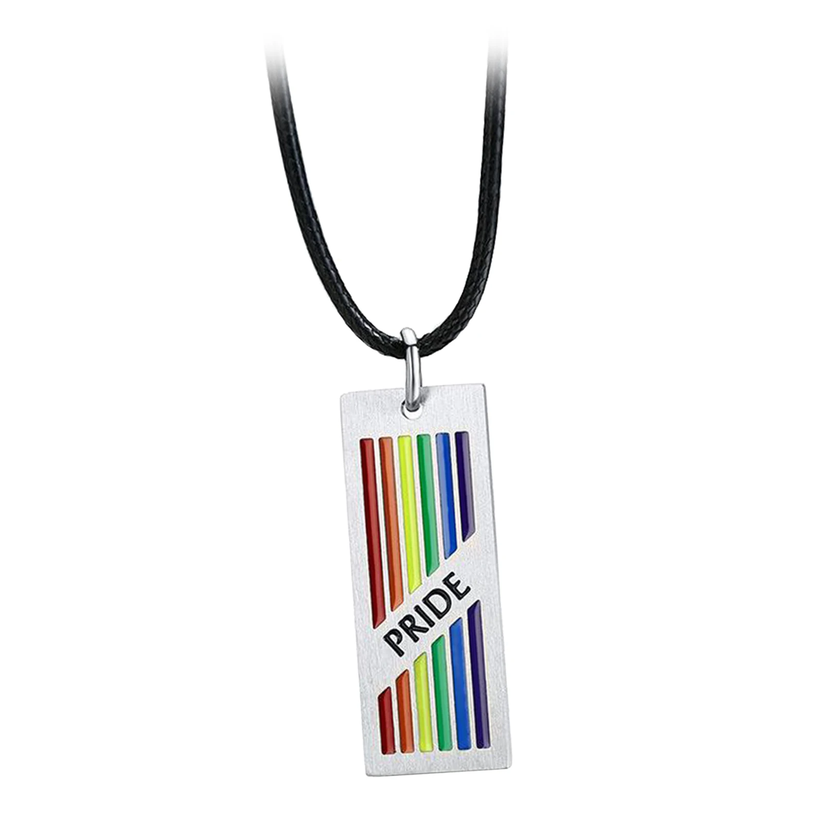 Rainbow Rectangle Tag Pendant Necklace LGBT Lesbian Gay Pride Flag Jewelry Rainbow Rectangle Tag Pendant Necklace LGBT Lesbian Gay Pride Flag Jewelry