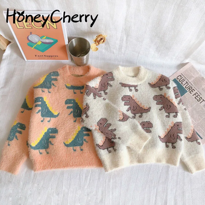 

2019 winter Baby Girl Sweater new children cartoon imitation mink fluff clothes winter round neck sweater Baby Girl Clothes