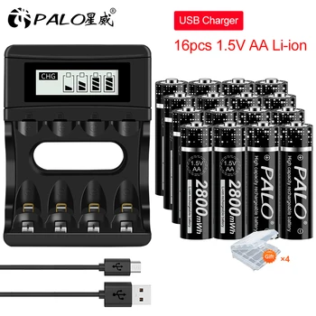 

PALO 1.5V AA Li-ion Batteries Rechargeable Battery Charger With Smart LCD Light Fast Charger Lithium Bateria For Flashlight