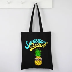 Pineapple Canvas Bag Funny Summer Vacation Shopping Bags Cartoon Custom Shopping Bags Aloha Fashion Tote Bags Letter Cute