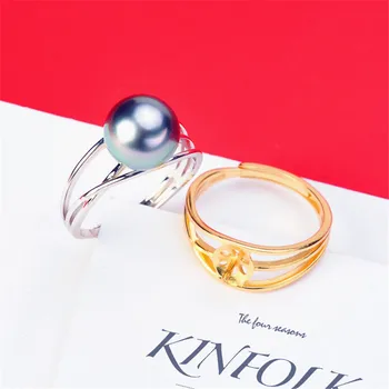 

Real S925 Sterling silver Adjustable Blank Ring Base Fit Half hole Beads DIY Ring Jewelry Findings Making