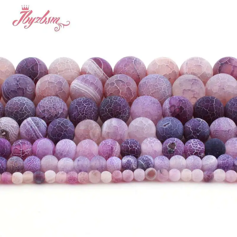 

Purple Round Matte Frost Cracked Dream Fire Dragon Veins Agates for DIY Charm Accessories Necklace Bracelats Jewelry Making 15"