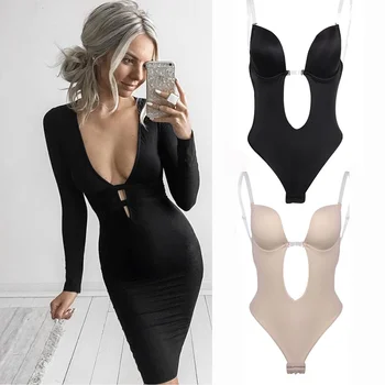 

Women Sexy Shapewear Lace Slimming Full Body Shaper Backless Push up Bra Thong Black Convertible Max Cleavage S-XL Bodysuit