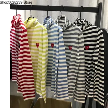 

Pile Up Collar Sweater Backing Shirt Joker Age Reduction Love Stripes Top Long Sleeve Keep Warm Comfortable Slim Knitting Shirt