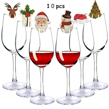 

10pcs Christmas Decor red wine glass card decoration card for Sign Flag Xmas New Year Party Dinner Toothpick Flag Food Holiday