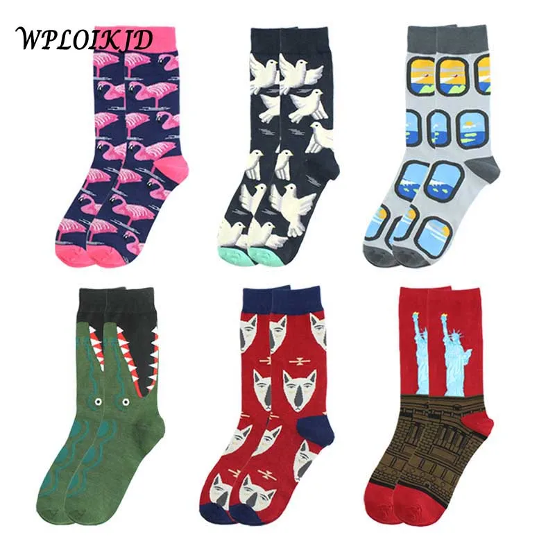 Носки мужские с принтом животных повседневные цветные забавные жаккардовые