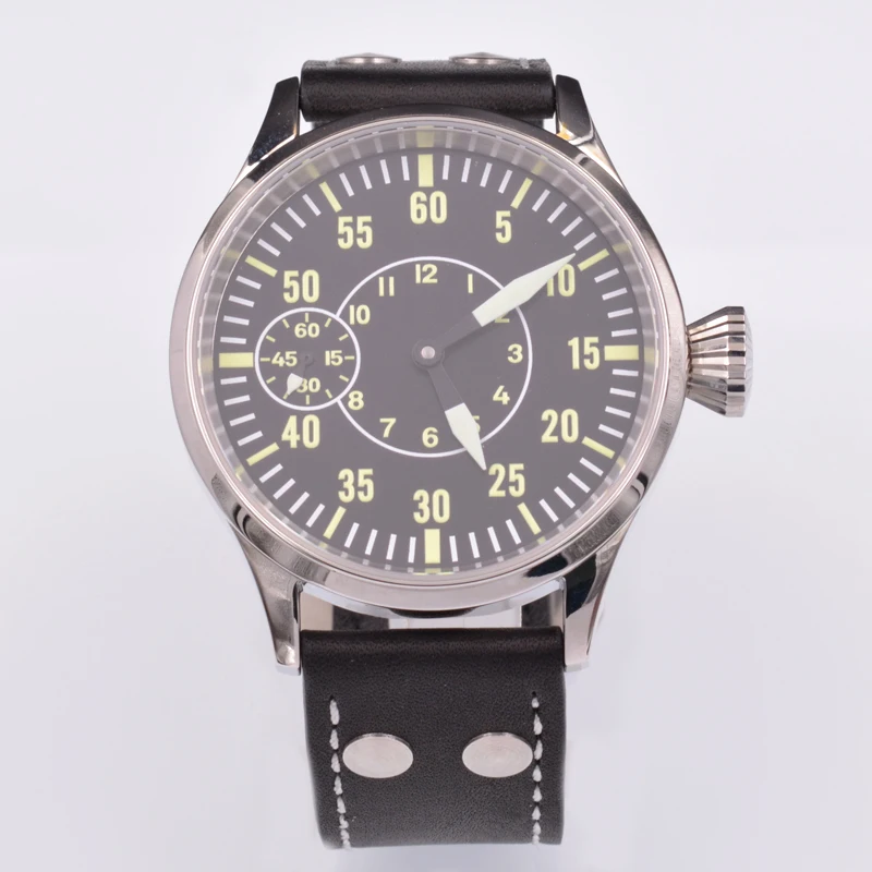 

Corgeut 44mm polishing Case Stainless Steel Black Dial Sapphire Glass Luminous Hand Winding 6497 men Watch