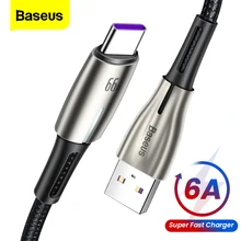 Câble USB Baseus 6A Type C SCP FCP 66W Charge rapide pour Huawei Mate 40 P40 Samsung Xiaomi USB C câble de données de Charge rapide cordon 2m