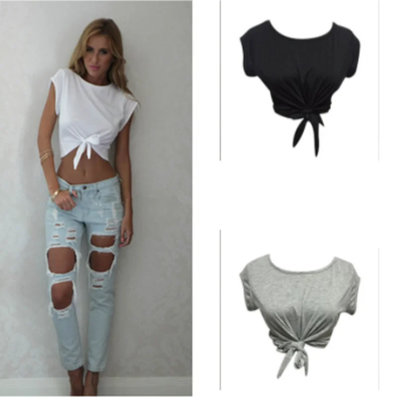 Женские укороченные топы с завязками спереди укороченная футболка поясницей