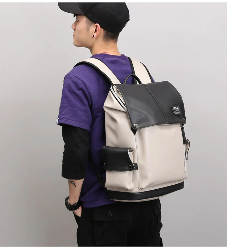 Women Bagpack Men Male Fashion Leather Backpack PU Laptop Waterproof 15.6 Inch School Bags Pack USB Charging Female Travel Bag (5)