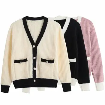

2020 New Autumn Women Knitted Cardigan Pockets V-Neck Long Sleeves Sweater Female Fashion Casual Women Clothes