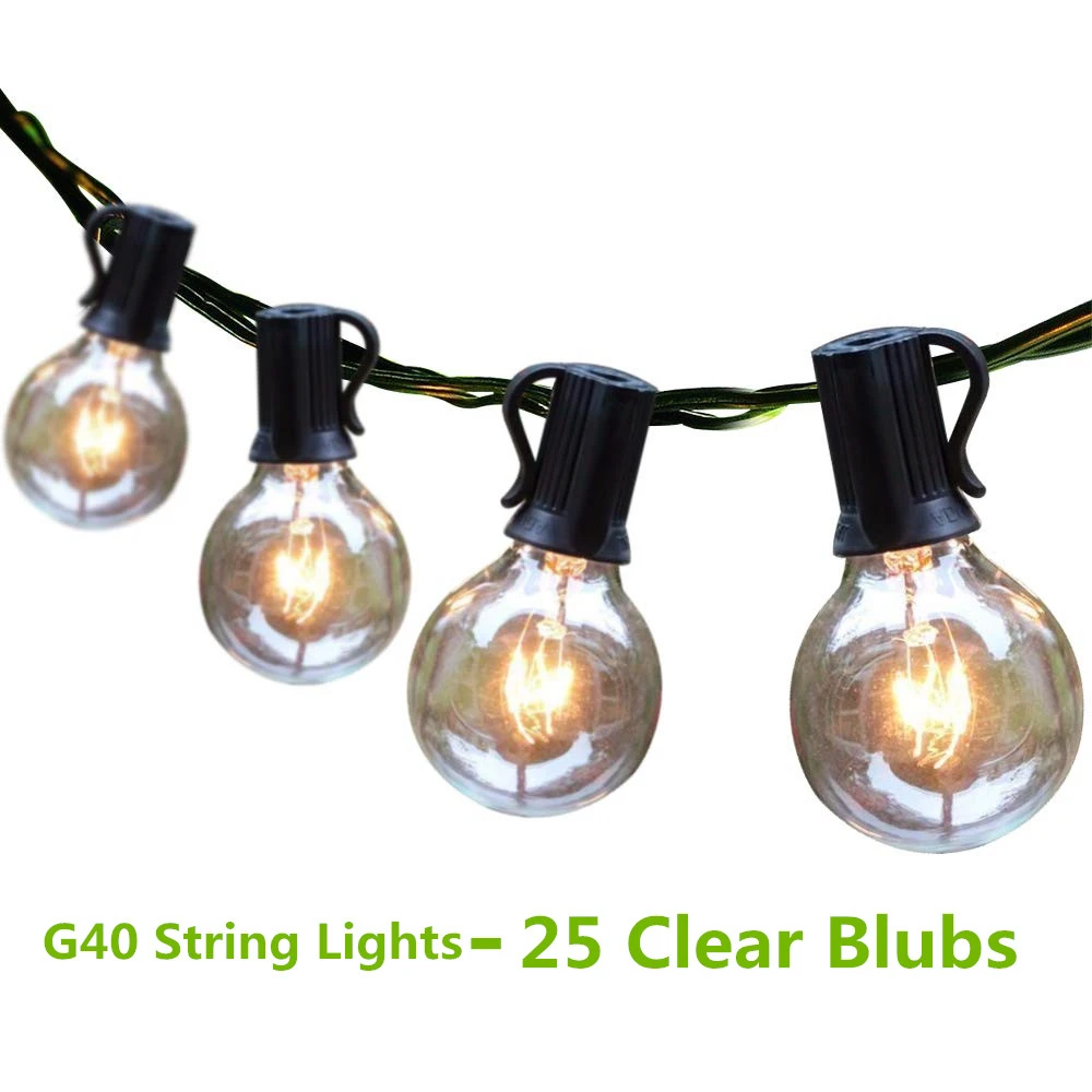 Binval 25/50/100 прозрачный Глобус патио строка светильник s G40 лампы обработки строка светильник UL для наружного и внутреннего вечерние свадебные сад - Испускаемый цвет: 25 Bulbs