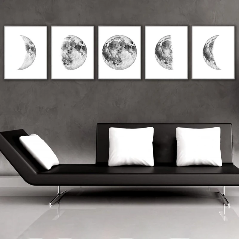 Black and white moon wall art canvas print bedroom decoration