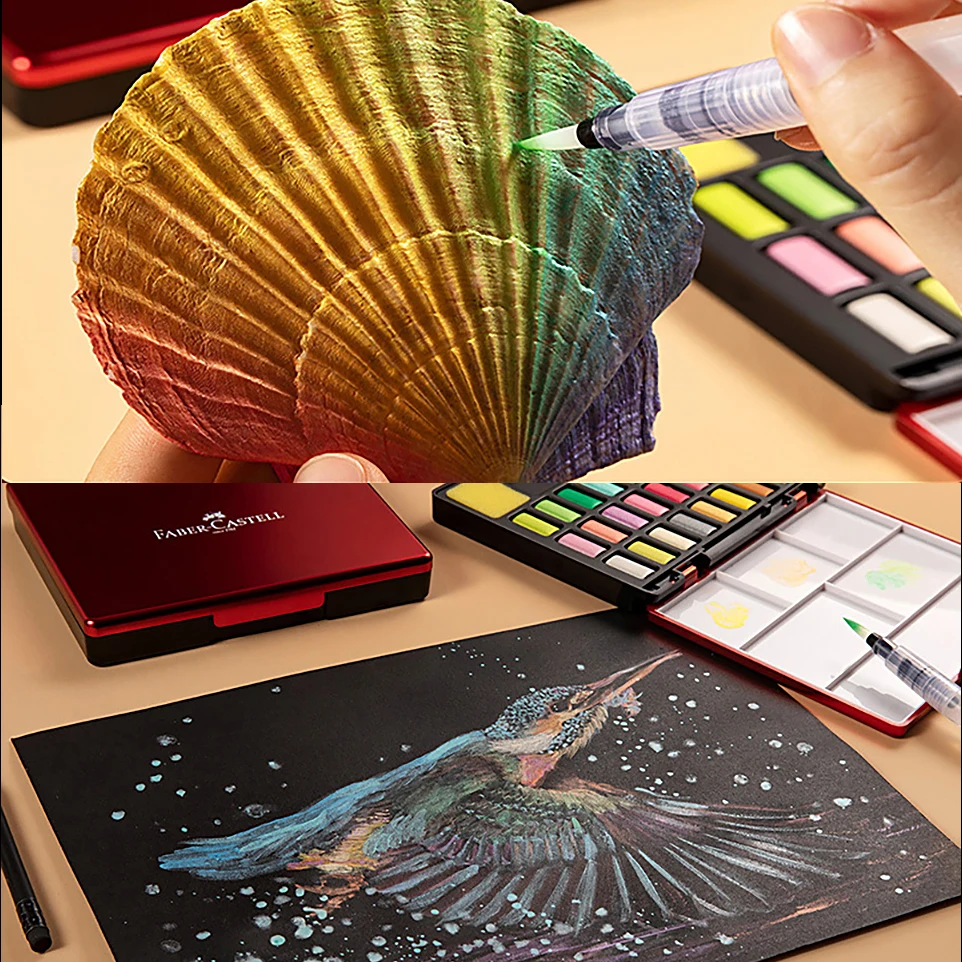 Профессиональные перламутровые акварельные краски FABER CASTELL 24 цвета блестящие