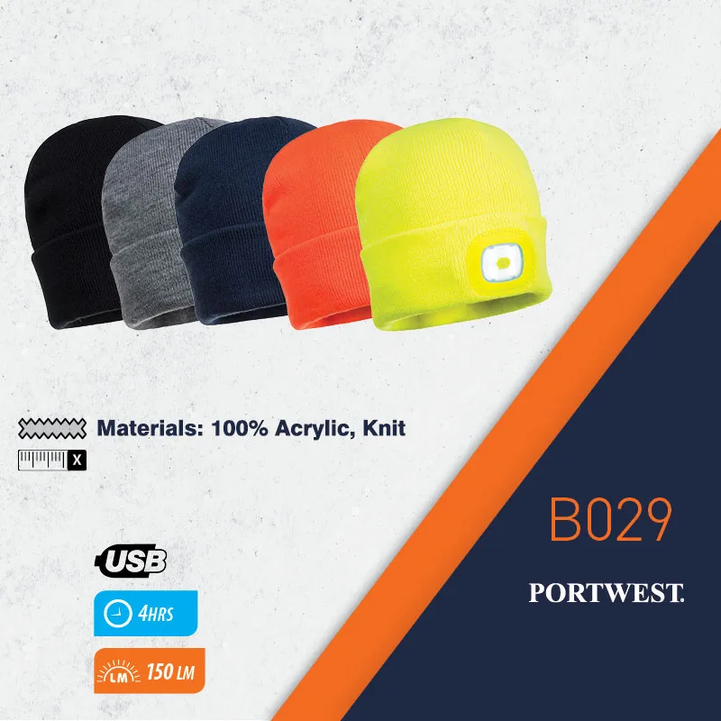 Portwest Beanie Hat with LED Head Light 