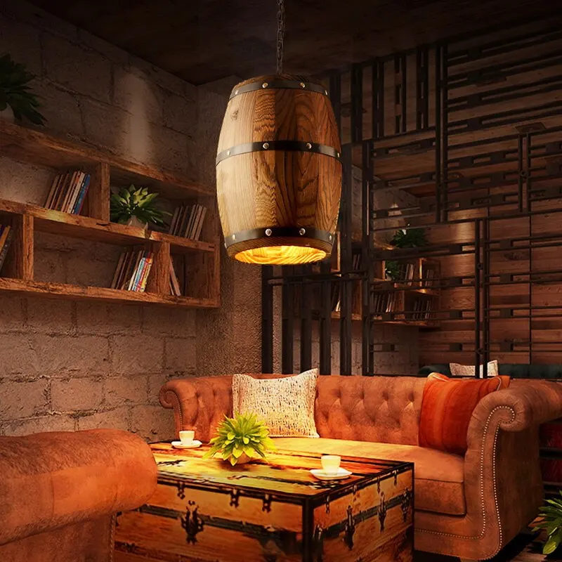 

1Pcs Wood Wine Barrel Hanging Fixture Pendant Lighting Suitable For Bar Cafe Lights Ceiling Restaurant Barrel Lamp 2019