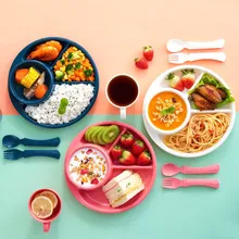 

Compartment Plate Partitioned Dish Food Bowl Set Kitchen Utensils Decoration Tray Snack Fruit Salver Kid Baby Training Tableware