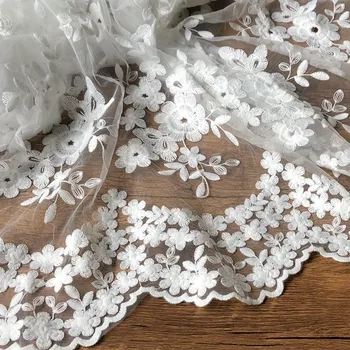 

White Fabric Flower Mesh Lace Trim Sewing Craft for Wedding Decor Dress DIY