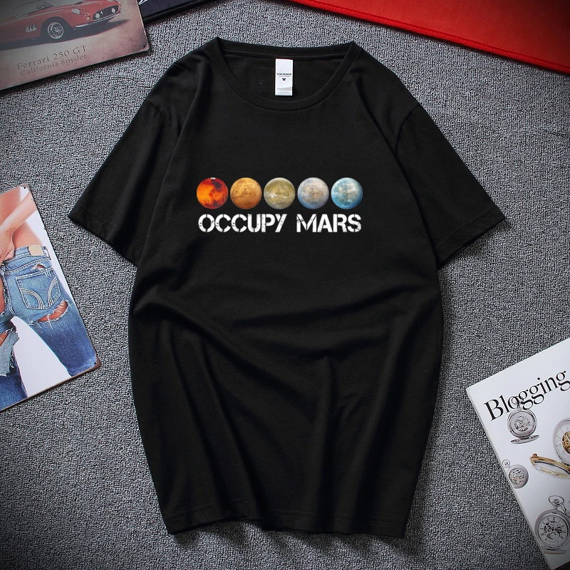 Футболка Space X футболки Тесла повседневный Топ дизайн Popualr Occupy Mars 100% хлопок