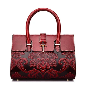 

Messenger Genuine Embossed Leather Women Handbag Female Chinese Style Vintage Natural Skin Shoulder Crossbody Tote Shell Bag