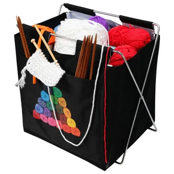 

Household Large Capacity Yarn Storage Bag Knitting Tote Bags Folding Crochet Organizer with Compartments for Knitting Kits 2 2