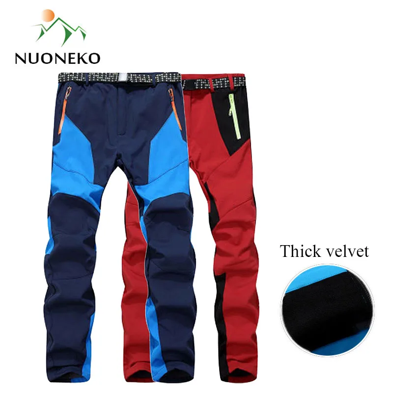 NUONEKO мужские и женские зимние походные брюки водонепроницаемые флисовые брюки из флиса спортивные лыжные уличные брюки Pantalon Trekking Hombre PM29