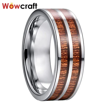 

8mm koa Wood Inlay Tungsten Rings for Men Women Wedding Bands Polished Shiny Comfort Fit Engagement Anniversary Rings