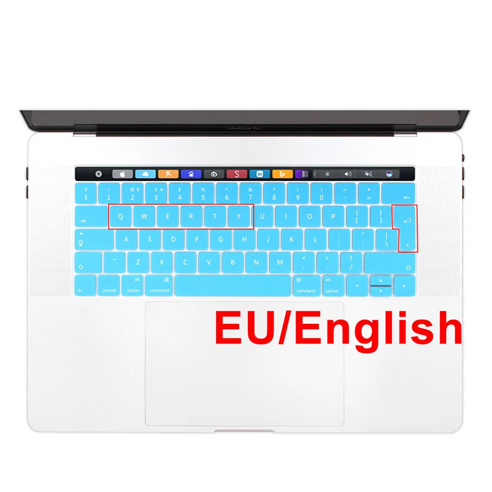 EU English SKy blue Чехол для клавиатуры из силикона для MacBook Pro 13 15 / Touch Bar A1706 A1707 A1989 A1990 - Цвет: EU English SKy blue