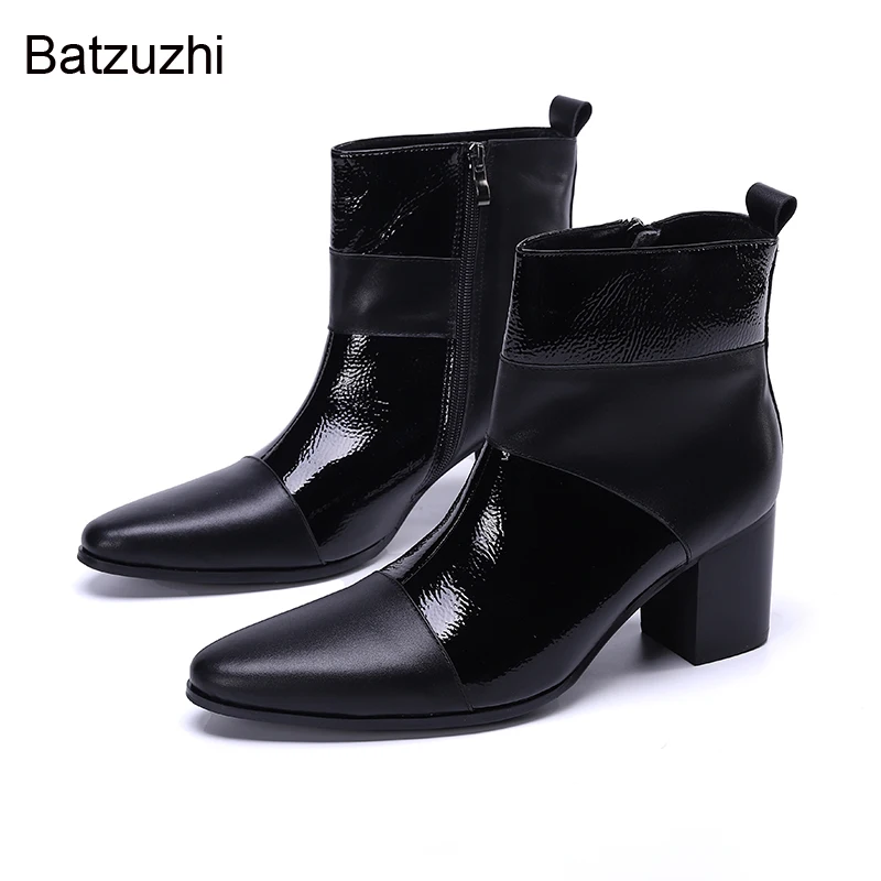 

Batzuzhi Men Boots 7.5CM High Heels Genuine Leather Boots Men Black Pointed Toe Split Knight/Wedding/Party Botas Hombre, EU38-46