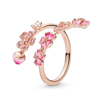 

Peach Blossom Flower Women Rings Mixed Pink Enamel Rose Golden Ring Jewelry Fashion Spring Open Rings for Women Charm Jewelry