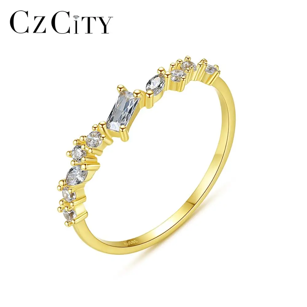CZCITY, роскошные ювелирные изделия из чистого золота, 14 к золотые кольца для женщин, обручальные ювелирные украшения, желтое золото, 585 Фианит, подарки R14149
