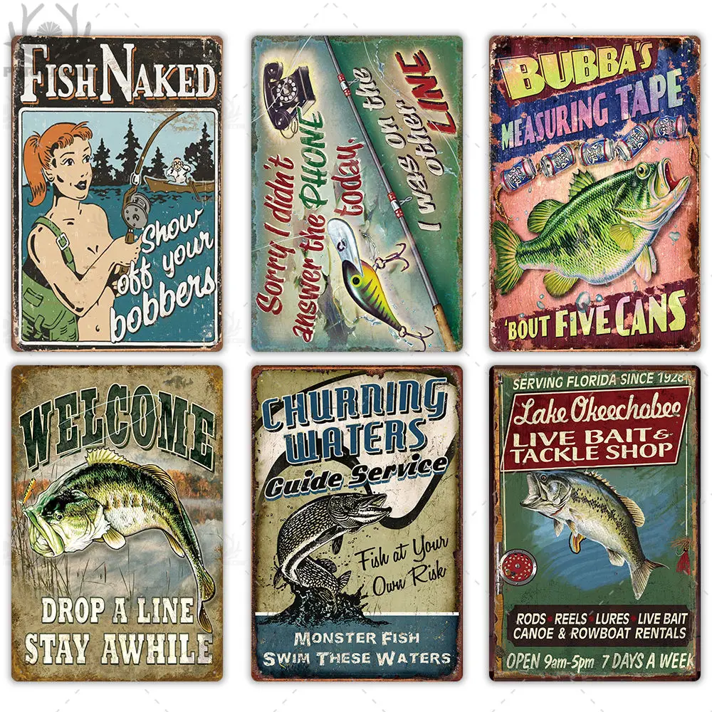 Fishing Decor Vintage Tin Sign Retro Metal Sign Wall Decor for 