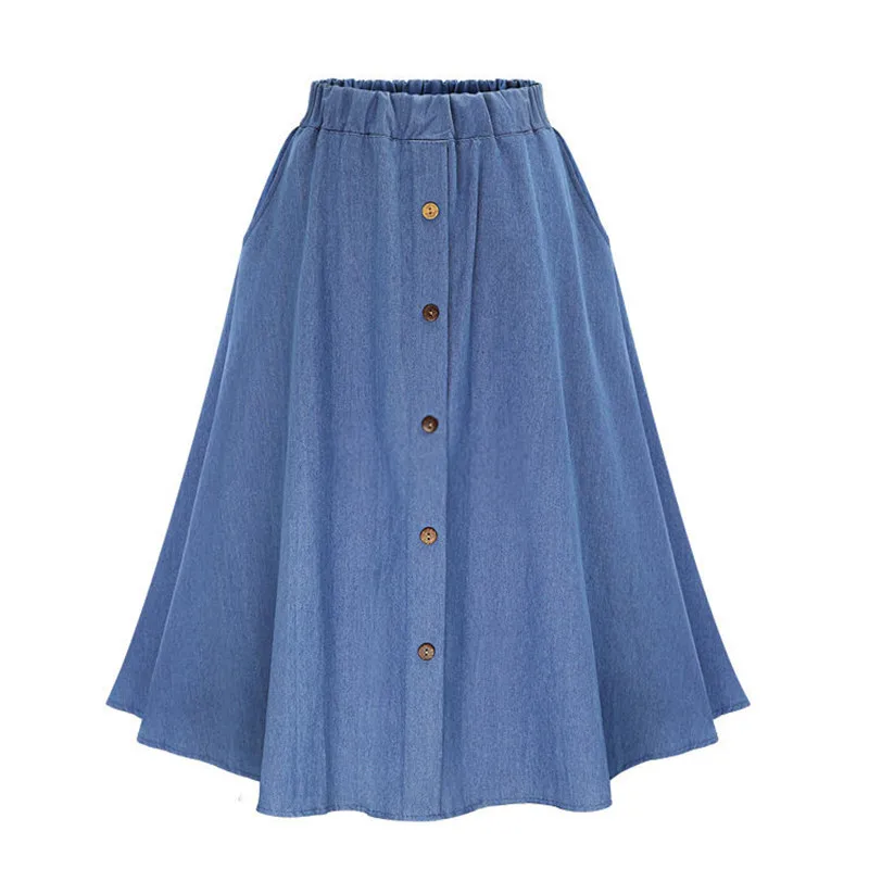 Denim Jeans A-line Women's Midi Skirt Female Plus Size High Waist Button Students long Skirts Spring Summer College Clothes