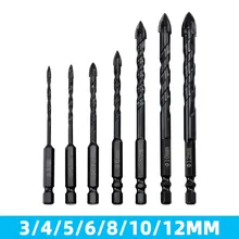 

10Pcs Cross Hex Tile Drill Bit 3/4/5/6/8/10/12mm Hole Opener Alloy Hex Shank Drill Bit Allpy Suitable For Tile Glass Drill Bits