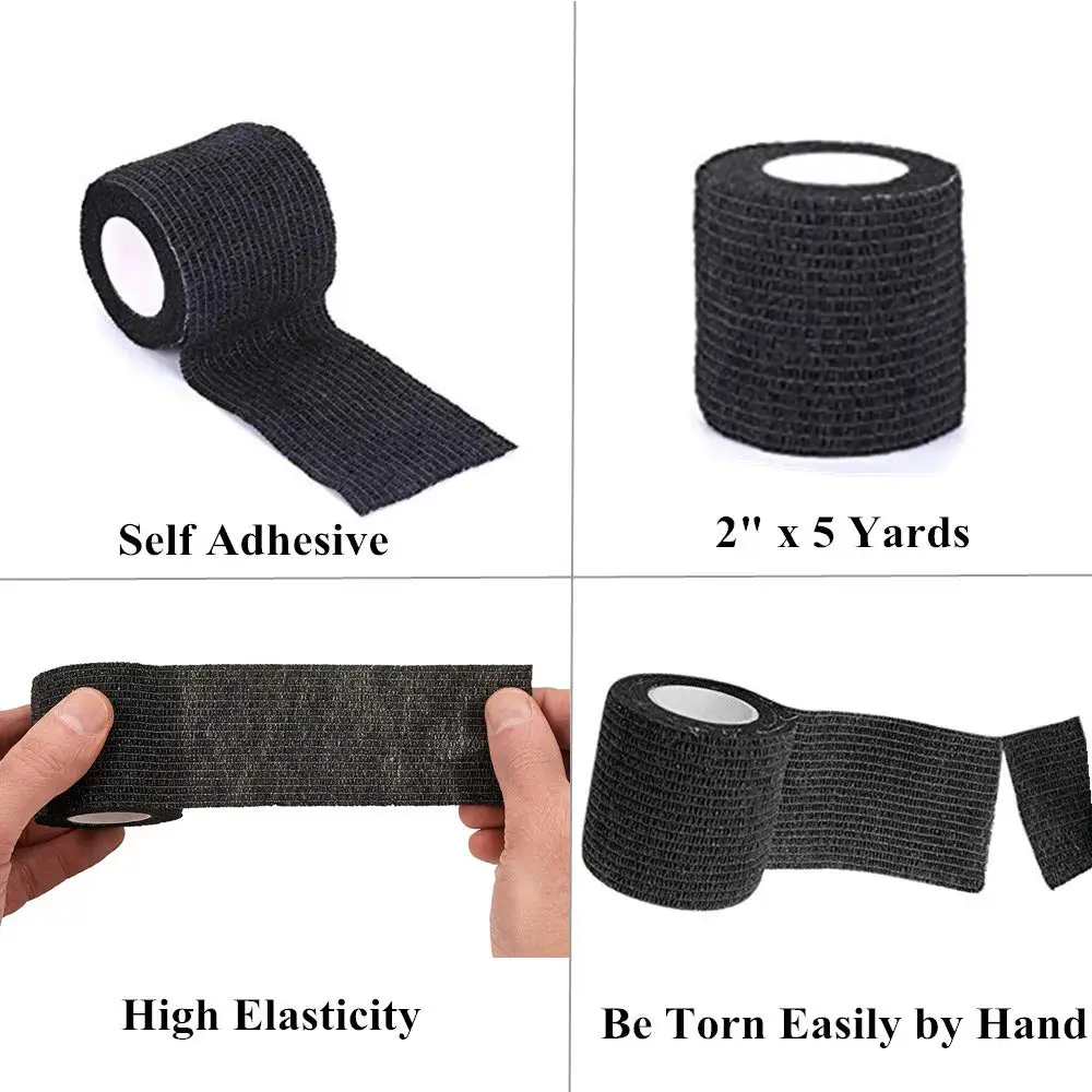 12pcs black color self-adherent cohesive tape strong sports tape wrist self-adhesive bandage roll for tattoo cover accessories