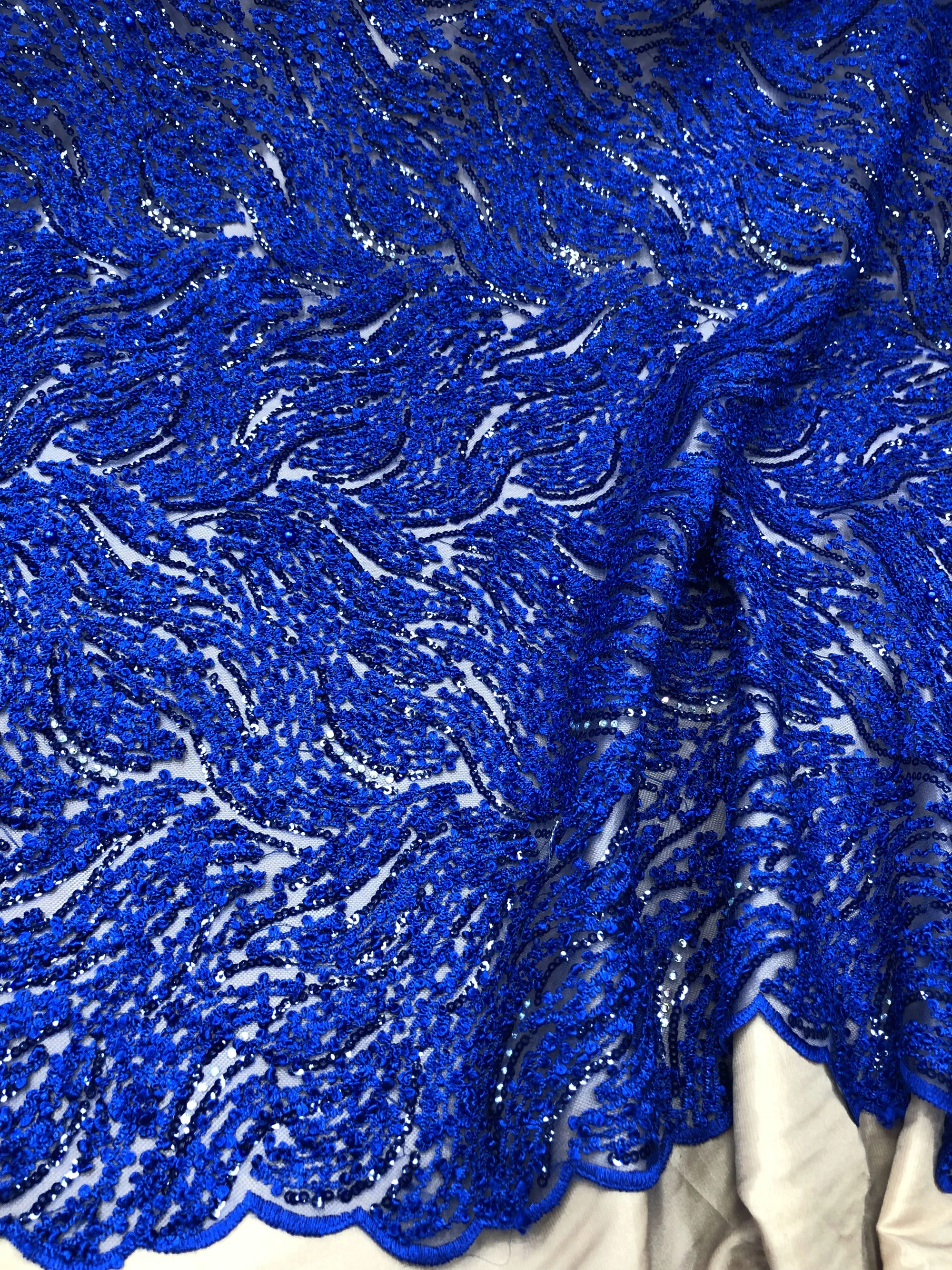 

2020 Evening Wedding Dresses Lace With Beads Sequins Royal Blue Latest Tulle Lace Fabric Nigerian Party Dresses Fabric Laces