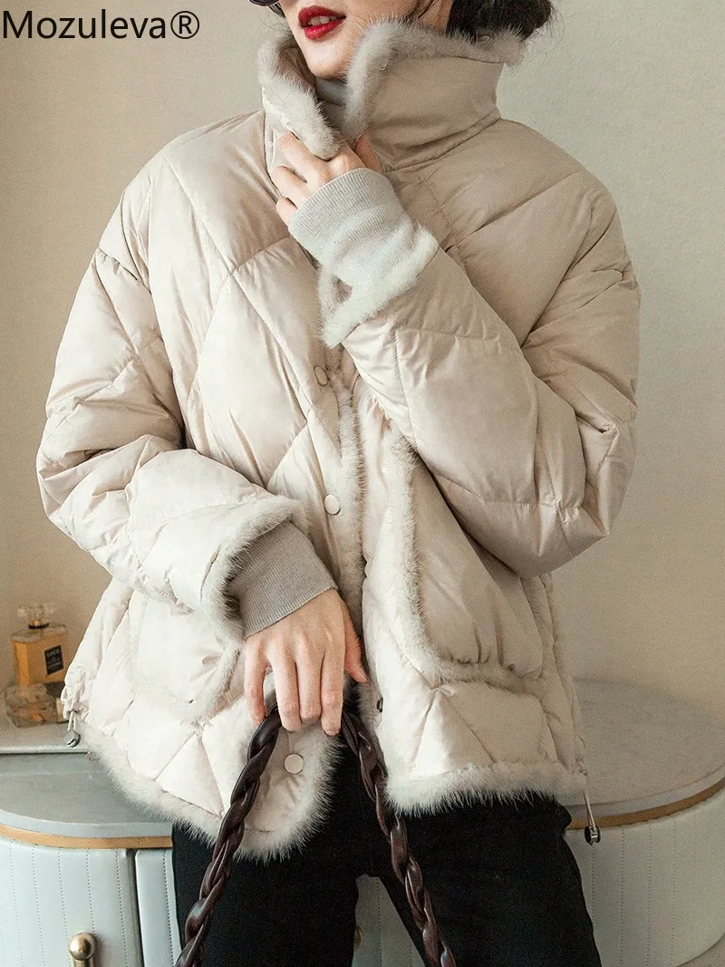 

Mozulva Fall / Winter 2020 New Women's Fashion Hem Drawstring White Duck Down Warm Short Mink Down Jacket for Women