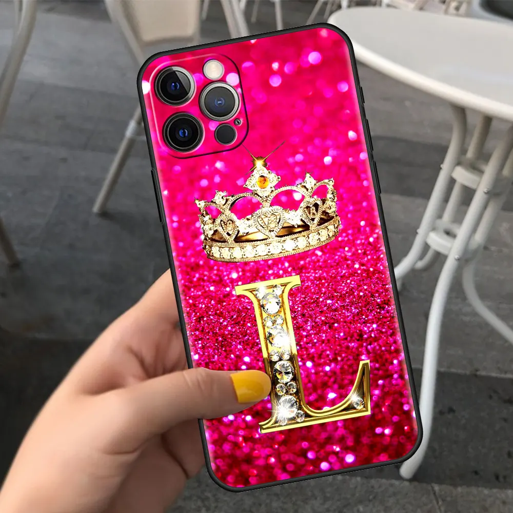 thumbnail image 1 of Pink Diamonds Letter Phone Case for Apple iPhone 11 7 12 13 Pro XR X XS Max 6 6S 8 14 Plus Soft Cover Shockproof Funda 14mini, 1 of 5