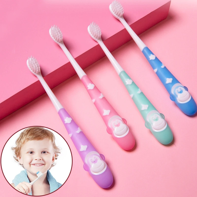 Cepillo de dientes de cerdas suaves para niños y niñas, cepillo de dientes con dibujos animados, limpieza de dientes, cepillo de dientes
