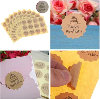

120Pc Circle Shape Happy Birthday Handmade Cake Packaging Sealing Label Kraft Sticker For Ring Necklace Bracelet Jewelry Display