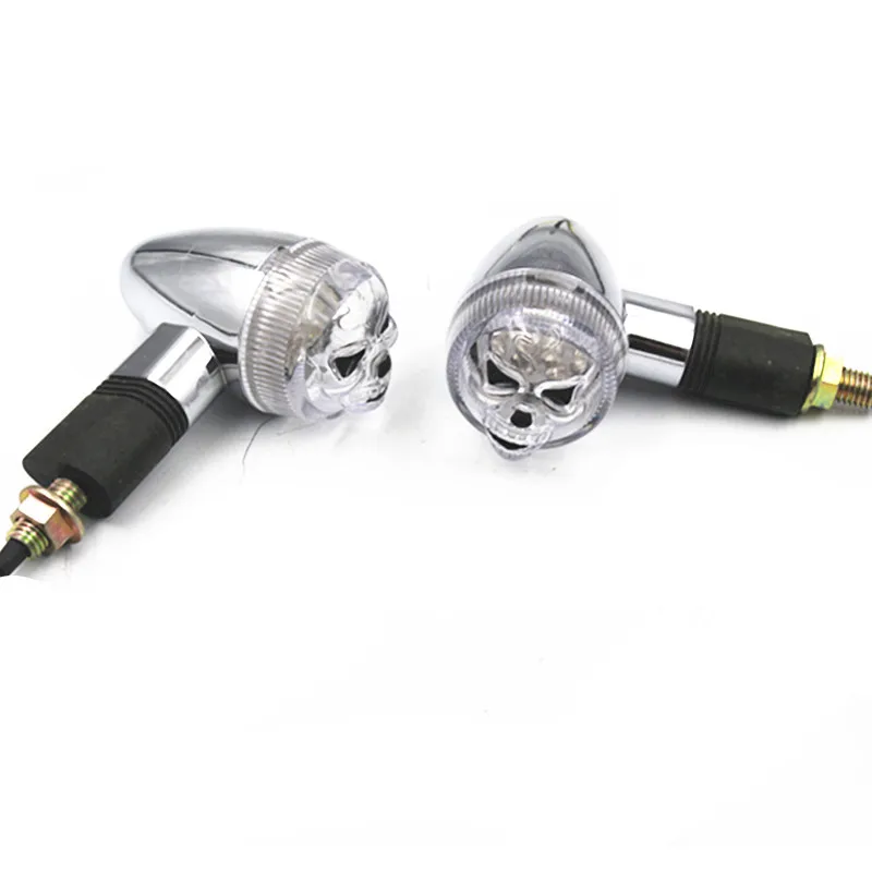 Pair Motorcycle Motorbike Chrome Skull Head Turn Signal Indicator Amber Light For Honda Suzuki Yamaha KTN |