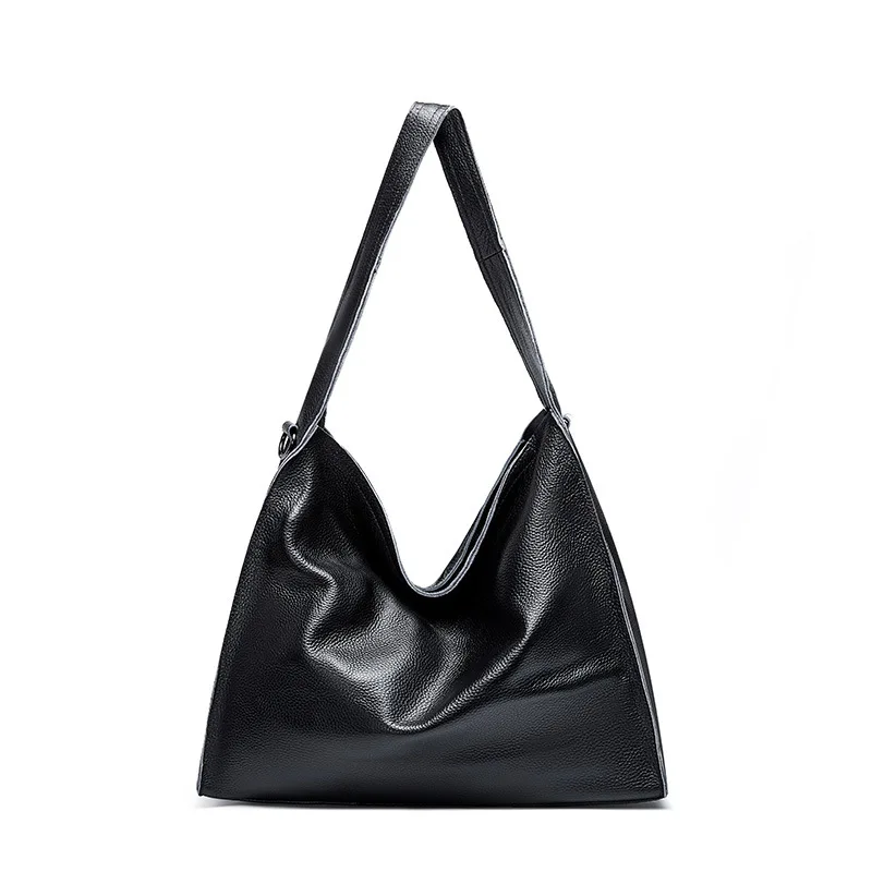 Высококачественная сумка из натуральной кожи, Большая вместительная женская кожаная сумка, Женская Большая композитная сумка на плечо, черная сумка - Цвет: black