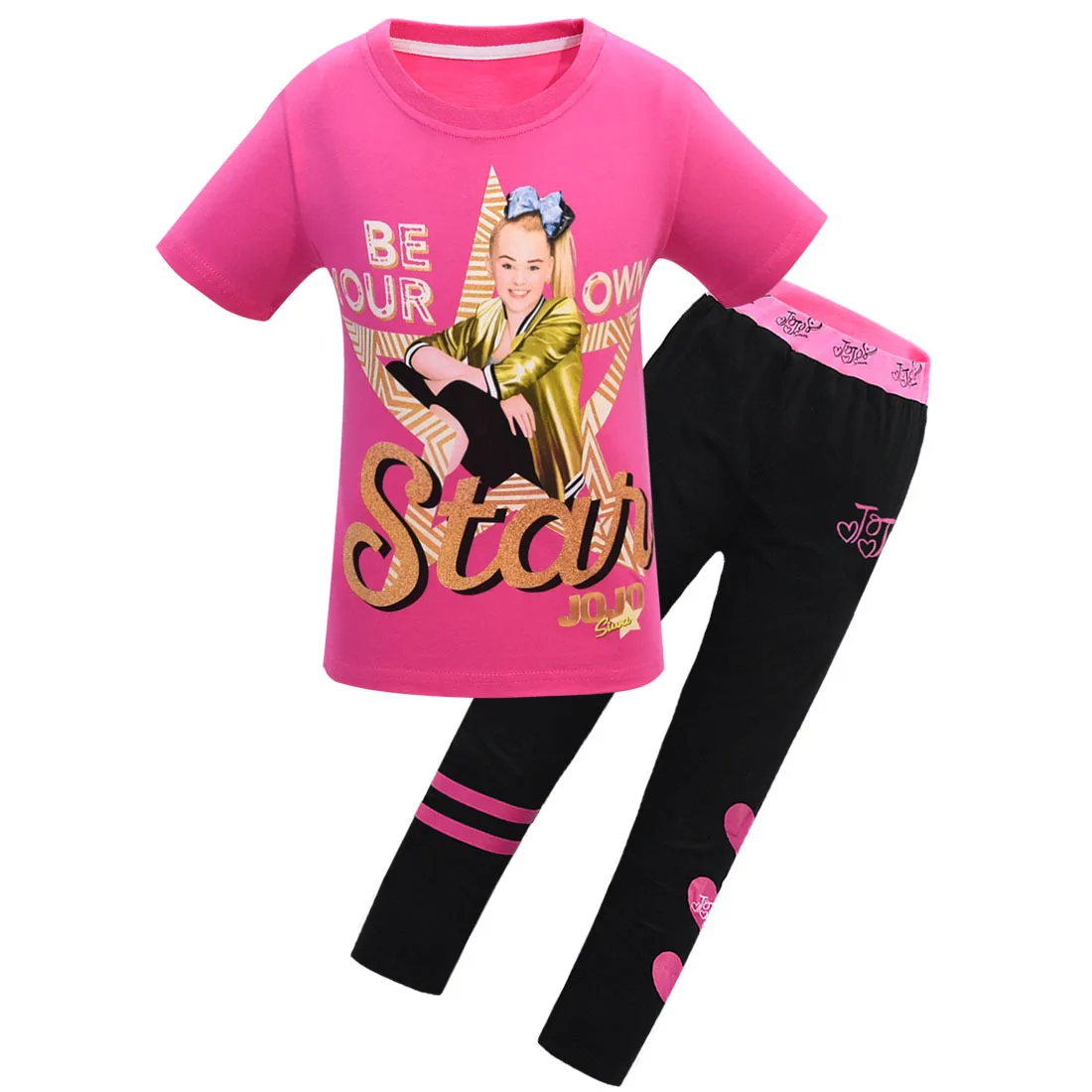 JOJO Siwa/Лидер продаж, летние короткие топы для девочек+ леггинсы, штаны, одежда футболка маскарадный костюм для девочек Детские костюмы из 2 предметов