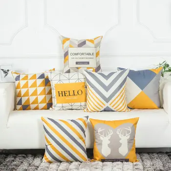 

Yellow And Gray Rhombus Geometric Nordic pillow Decorative Wave Autumn Cushion Home Letter Cushion Case Custom Cojines 45*45cm