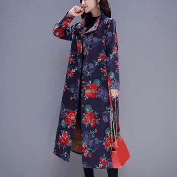 

Women Coat Parka Plus Size 2019 Fashion Winter Warm Coat Lady Long Sleeve Button Thickening Plush Vintage Print Hooded Jacket