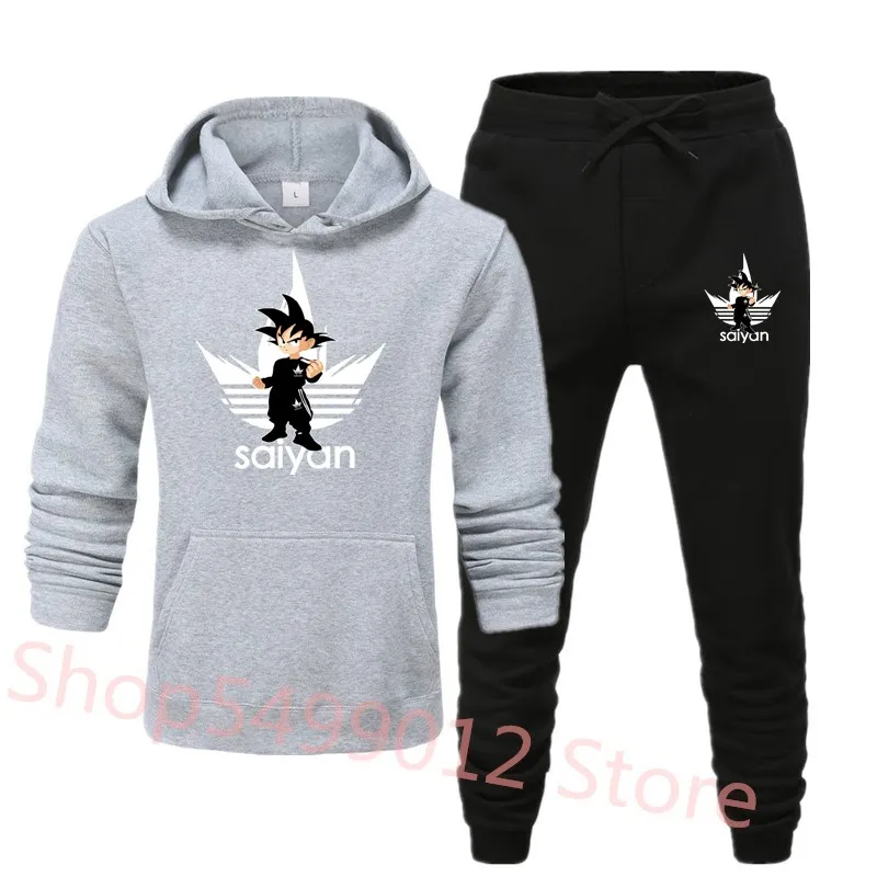 gray-Black-B Новинка, модные мужские толстовки, костюмы, фирменный спортивный костюм, мужские хип-хоп толстовки+ спортивные штаны, осенне-зимний флисовый пуловер с капюшоном - Цвет: gray-Black-B