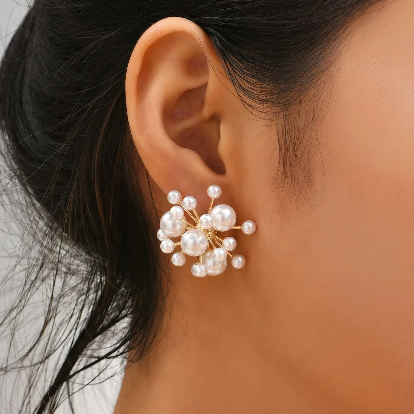 

New style small flower ball pearl earring baroque earrings jewelry gift for party wedding bar banquet wear accessories
