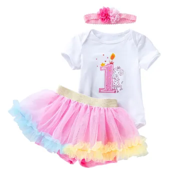 

Newborn romper Toddler Baby Girls Letter Romper Long Sleeve Tops Tulle Skirt Birthday Headbands боди для малышей