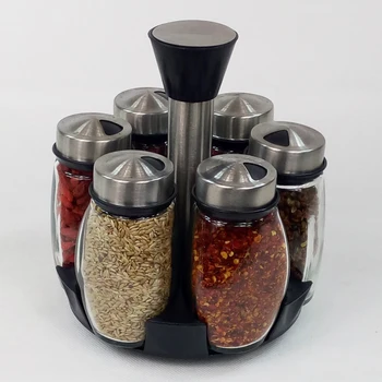 

7 Pcs Seasoning Bottle Set Stainless Steel Non Toxic Storage Rotating Rack Condiment Container Anti-scratching Kitchen Tools
