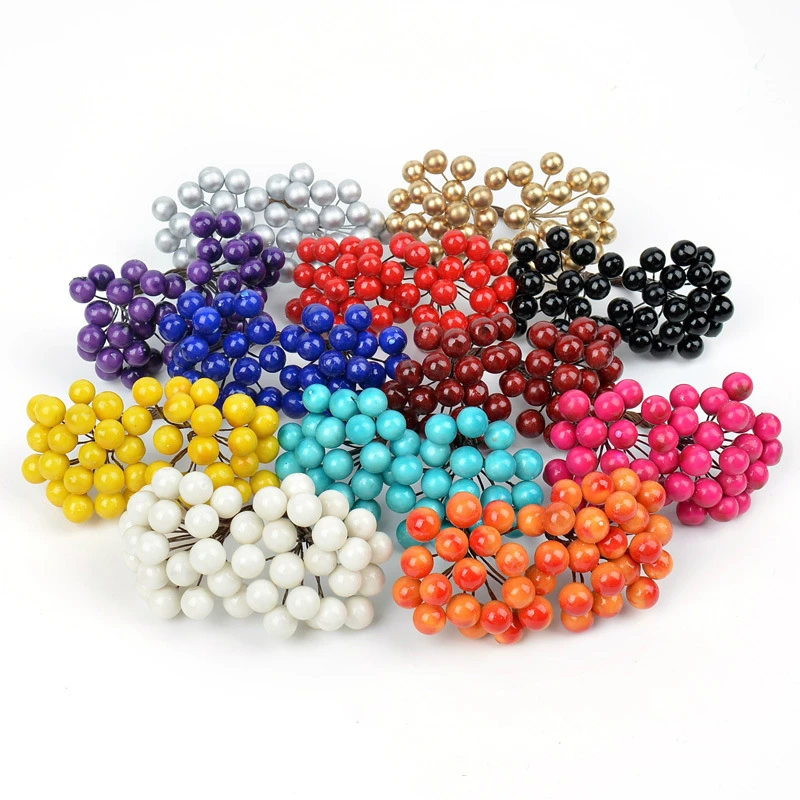 40Pcs Mini Artificial Flower Fruit Stamens Berry Foam Christmas Pearl Berries for Wedding DIY Gift Box Decorated Wreaths